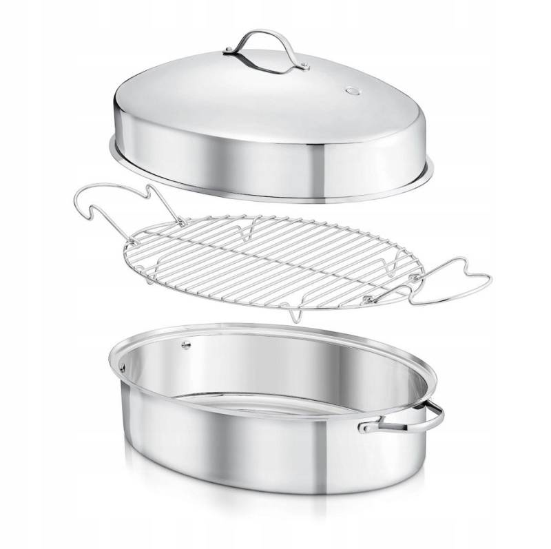 nutrichef Bräter Bräter, Bräter Gusseisen, 50 cm- Bräter mit Deckel Backofengeeignet, Schmortopf, Oval, Bräter Edelstahl- mit Breiten Griffen von nutrichef