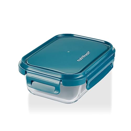 nutrifresh Frischhaltedose mit Deckel, 600 ml, luftdichtes Glas, ofen- und mikrowellengeeignet, stapelbar und verschachtelbar von nutrifresh
