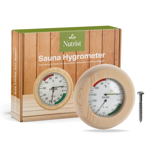 Nutrist® Sauna Thermometer Hygrometer Holz - 2 in 1 Anzeige für die perfekte Temperatur und Luftfeuchtigkeit - Sauna Thermometer - Premium Sauna Zubehör von nutrist