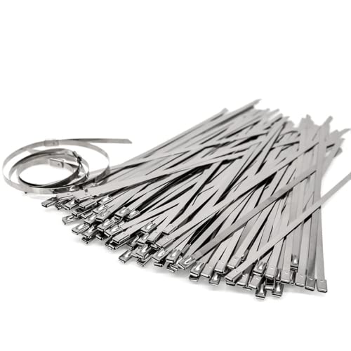nuumee 100 Stück Edelstahl-Kabelbinder, Hohe Qualität 304 Metall Stahlband Hitzeschutzband Kabelbinder Stark für Auspuffaufwicklung, Kabelbündelung, Gartenpflege, Fester Zaun und Markise 200 x 4,6 mm nuumee 100 Stück Edelstahl-Kabelbinder, Hohe Qualität 304 Metall Stahlband Hitzeschutzband Kabelbinder Stark für Auspuffaufwicklung, Kabelbündelung, Gartenpflege, Fester Zaun und Markise 200 x 4,6 mm von nuumee