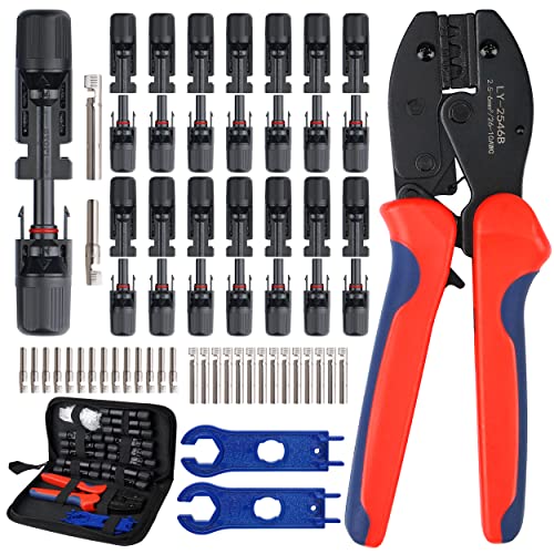 Solar Crimpzange Set 15 Paar Solarstecker Männlich/Weiblich 1 Stk Crimper Crimpwerkzeug 2 Stk Schraubenschlüssel für 2.5/4/6mm² Solarpanel PV Kabel Solaranlage Photovoltaik von nuyikaso