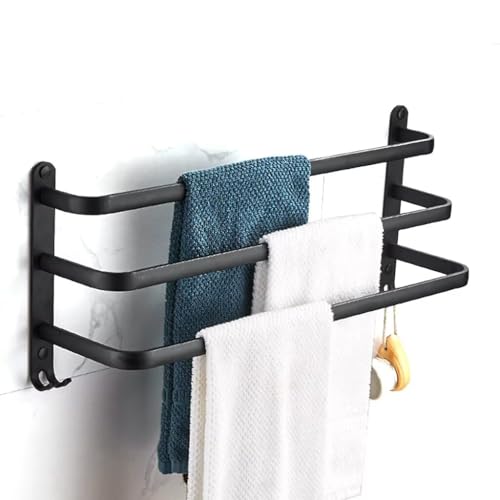 nvdsivee Handtuchhalter Wand Aluminium Badetuchhalter Moderner Einfacher Handtuchstange Handtuchständer mit 2 Haken Handtuchablage für Badezimmer Küche WC Hotel Mattschwarz 3 Schichten 40cm von nvdsivee