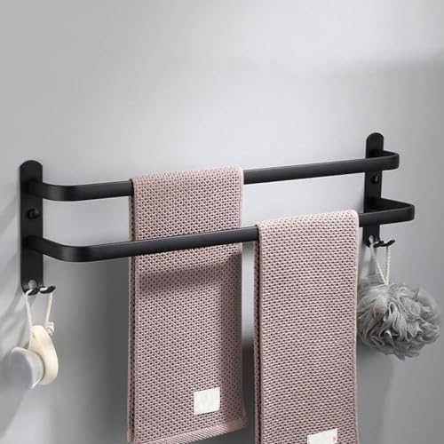Handtuchhalter Wandmontage Badetuchhalter Aluminium Handtuchstange Ständer für Badezimmer, Hotel, Küche(40 cm, schwarz, 2-lagig) von nvdsivee