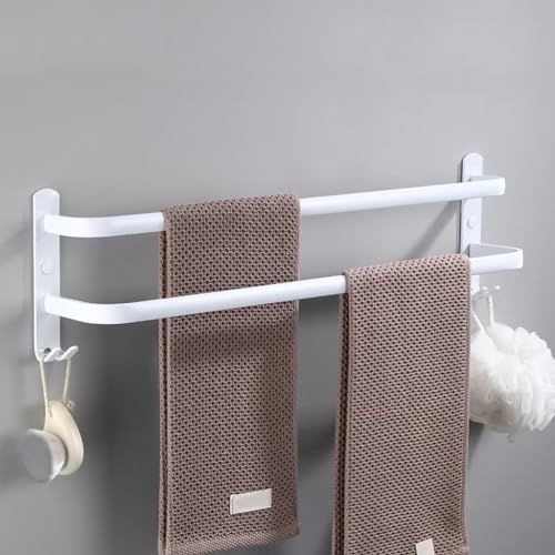 nvdsivee Handtuchhalter Ohne Bohren Weiß Handtuchstange Wand zum Kleben für Bad Küche Badetuchhalter Aluminium mit 2 Haken Handtuchablage Weiß 2 Schichten 30cm von nvdsivee