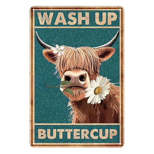 Witziges Kuh Badezimmer Deko Wash Up Buttercup Blechschilder Poster Toiletten Bilder Flur Deko Vintage Metallschild Wanddeko Wall Art (30x20 cm) von nwiteiw