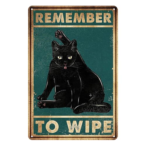 Witziges Schwarze Katze Badezimmer Deko Remember To Wipe Blechschilder Retro Poster Toiletten Bilder Flur Deko Vintage Metallschild Wanddeko Wall Art (30x20 Cm) von nwiteiw