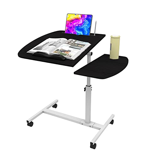 nwixbqoqn 60 x 40 cm Laptoptisch Höhenverstellbar, Beistelltisch Höhenverstellbar 61-95 cm, Computertisch mit Rollen, Tablet-Schlitz und Cup Slot für Wohnzimmer, Schlafzimmer, Schwarz von nwixbqoqn