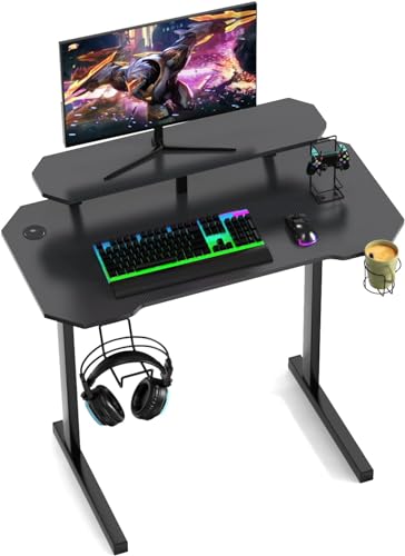 nwixbqoqn Gaming-Schreibtisch, 100 x 55 x 75 cm, Gamer-Schreibtisch mit Bildschirmhalterung, L-Frame-Gaming-Tisch aus Kohlefaser, ergonomisch, mit Getränkehalter und Haken, Schwarz von nwixbqoqn