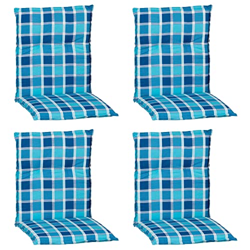 NYVI Gartenstuhl Auflagen Niedriglehner 4er Set Barcelona - UV-Beständig, Atmungsaktiv, Strapazierfähig - Niedriglehnerauflagen Outdoor - Sitzauflagen für Gartenstühle 100x50cm Aqua Blau Karo von NYVI