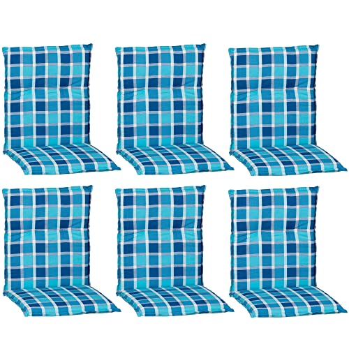 NYVI Gartenstuhl Auflagen Niedriglehner 6er Set Barcelona - UV-Beständig, Atmungsaktiv, Strapazierfähig - Niedriglehnerauflagen Outdoor - Sitzauflagen für Gartenstühle 100x50cm Aqua Blau Karo von NYVI