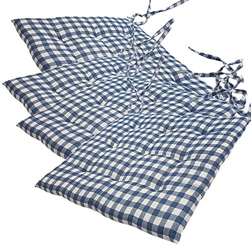 nxtbuy Stuhlkissen 4er Set 40x40 cm Blau Kariert - Gepolstertes Sitzkissen mit Bändern, für Indoor und Outdoor - in vielen Farben erhältlich von nxtbuy