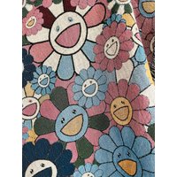 Smiley Blumen Decke Werfen. Blaue Gewebte Mit Fransen. Lächelnde Für Sohn, Tochter, Nichte, Neffe. Weiche Baumwolldecke von nymphaeastudio