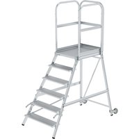 Munk Podesttreppe einseitig begehbar mit Rollen und Griffen Aluminium geriffelt 6 Stufen von MUNK