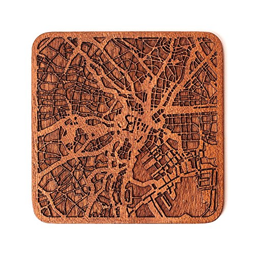Tokyo Map Untersetzer von O3 Design Studio, 1 Stück, Sapeli-Holz-Untersetzer mit Stadtkarte, mehrere Stadt optional, handgefertigt von O3 DESIGN STUDIO