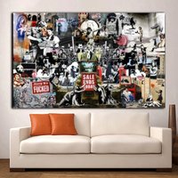 Banksy Leinwand Wandkunst/Banksy Collagen Sammlung Wandkunst/Graffiti Wandkunst/Wandbild Kunstdruck/street Poster von oCanvasHomeDecors