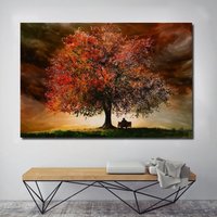 Die Große Eiche Baum Leinwand Wandkunst, Landschaft Druck Kunst, Moderne Geölte Ansicht Leinwandkunst, Wohnzimmer Hauptwanddekor, Abstrakte Kunst von oCanvasHomeDecors