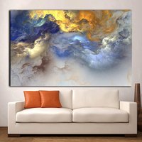 Golden White Blue Cloud Leinwand Wandkunst/Modernes Wohndekor Großes Abstraktes Bild Marmor-Wanddekore Kunst Abstrakter Leinwanddruck von oCanvasHomeDecors