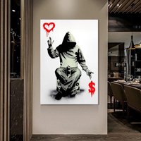 Liebe Oder Geld Banksy Junge Leinwand Wandkunst/Kunstwerk, Druck Graffiti-Wand-Dekor Kunst Street Graffiti von oCanvasHomeDecors