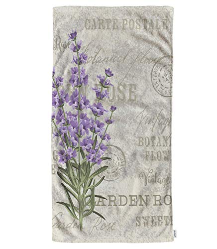 oFloral Lavendel-Handtücher, Baumwoll-Waschlappen, violette Blumen auf Vintage-Postkarte, Garten, Blumenstempel, lila, beige, saugfähig, Gesichtshandtuch, 38.1x76.2 cm von oFloral