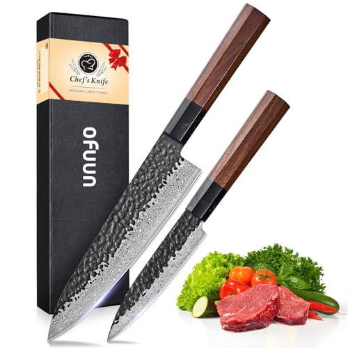 oFuun 2-Teilig Küchenmessersets Damast Messer Kochmesser scharfes küchenmesser, kochmesser profi messer G-10 Stahl mit hohem Kohlenstoffgehalt mit Ergonomischem Achteckigem Grif von oFuun