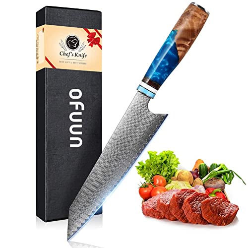 oFuun Damast Kochmesser Profi Messer Kiritsuke, Scharfes Küchenmesser Messer Chefmesser 20cm Japanisches Messer Damaststahl 67 Schichten mit Ergonomischem Griff Fleisch von oFuun