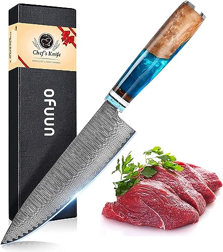 oFuun professionelles Küchenmesser, Damast-Kochmesser professionelle Küchenmesser, 20 CM Klinge, 67 Schichten ergonomischer Griff von oFuun