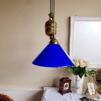 Vintage Blaue Pendelleuchte Pulldown-Lampe Aus Den 60Er Jahren von oGoodieShop