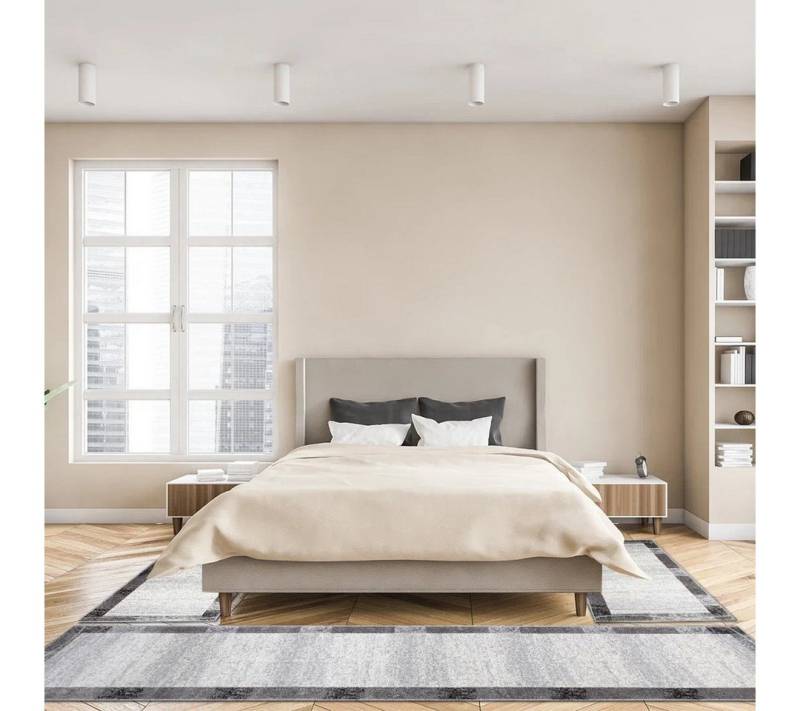 oKu-Tex Bettumrandung 3 teilig, Läufer (67 x 340 cm) + Brücken (2 x 67 x 140 cm), Kurzflor, (Set 3 teilig, 3-tlg), Teppich Schlafzimmer Bettvorleger Set schmal gewebt grau meliert von oKu-Tex