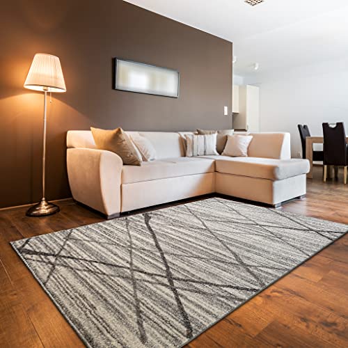 oKu-Tex Designer Teppich, Wohnzimmerteppich Mercur, weicher Webteppich grau meliert, modernes diagonales Design, 80 x 150 cm, Schadstofffrei nach Öko-Tex Standard 100 von oKu-Tex