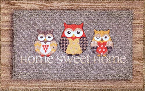 oKu-Tex Fußmatte | Schmutzfangmatte | Deco-Soft Entrance| Home Sweet Home Eulen | Aufdruck | für innen | Eingangsbereich/Haustür/Treppenhaus | rutschfest | 50 x 80 cm von oKu-Tex