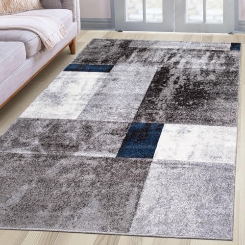 oKu-Tex Kurzflorteppich | Designteppich | Teppich Wohnzimmer | Florhöhe: 9 mm | besonders weicher Flor | geometrisches Muster | modern | meliert grau blau | dichte Qualität | 120 x 170 cm von oKu-Tex