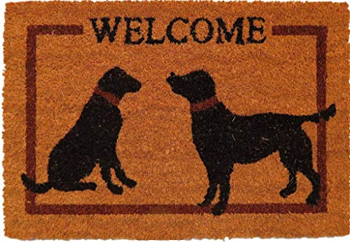 oKu-Tex Raja Fußmatte Kokos, Kokosmatte | für außen | Outdoor | Welcome Hunde | Aufdruck Schrift | 40 x 60 cm, PVC von oKu-Tex