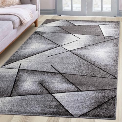 oKu-Tex Teppich Webteppich für Wohnzimmer, Flur, Schlafzimmer Teppichläufer, Brücke Grau Modern geometrisches Design Öko-Tex 100 Größe 60 x 110 cm 30161grau060110 von oKu-Tex