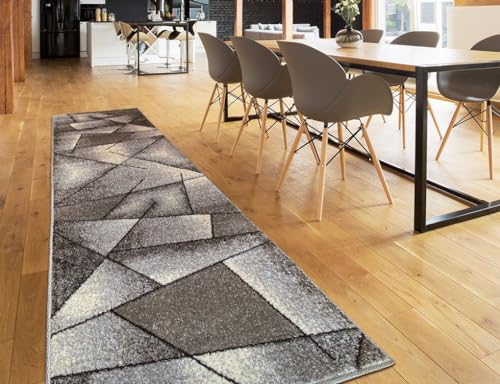 oKu-Tex Teppich Webteppich für Wohnzimmer, Flur, Schlafzimmer Teppichläufer, Brücke Grau Modern geometrisches Design Öko-Tex 100 Größe 80 x 250 cm 30161grau080250 von oKu-Tex