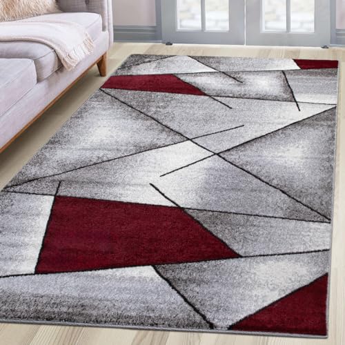 oKu-Tex Teppich Webteppich für Wohnzimmer, Flur, Schlafzimmer Teppichläufer, Brücke Rot Modern geometrisches Design Öko-Tex 100 Größe 80 x 150 cm 30161rot080150 von oKu-Tex