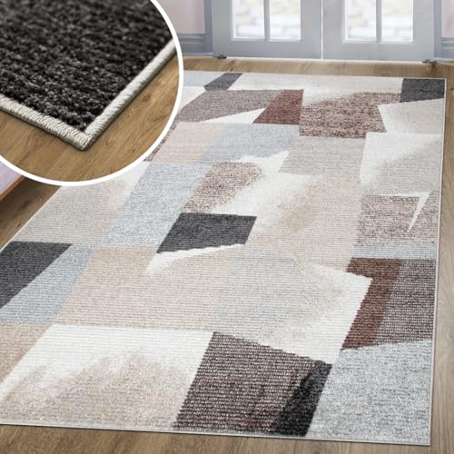 oKu-Tex Teppich Wohnzimmer | Harmonia | Wohnzimmerteppich | modernes Muster | Skandi Design | Patchwork | Hoch-Tief-Effekt | Beige | 120 x 170 cm von oKu-Tex