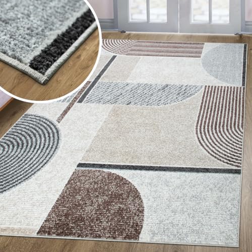 oKu-Tex Teppich Wohnzimmer | Harmonia | Wohnzimmerteppich | modernes Muster | Skandi Design | Kreise | Hoch-Tief-Effekt | Beige | 80 x 150 cm von oKu-Tex