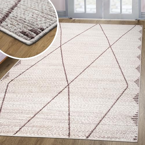 oKu-Tex Teppich Wohnzimmer | Harmonia | Wohnzimmerteppich | modernes Rautenmotiv | Boho Design | Hoch-Tief-Effekt | Beige | 200 x 290 cm von oKu-Tex