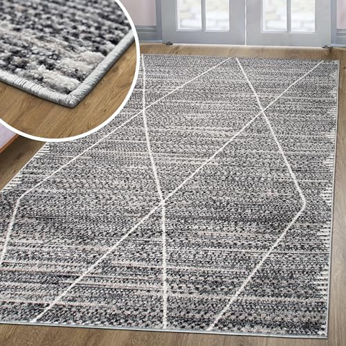 oKu-Tex Teppich Wohnzimmer | Harmonia | Wohnzimmerteppich | modernes Rautenmotiv | Boho Design | Hoch-Tief-Effekt | Grau | 80 x 150 cm von oKu-Tex