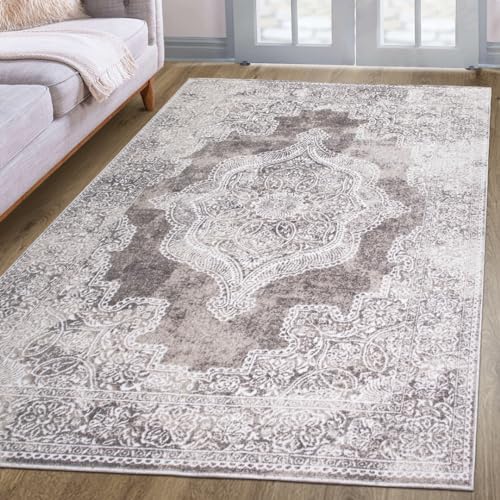 oKu-Tex Teppich | Wohnzimmerteppich | kurzflor | Hoch-Tief-Effekt | orientalisches Design, Vintage | Höhe: 1 cm | besonders weicher Flor | Pflegeleicht | beige | 200 x 290 cm von oKu-Tex