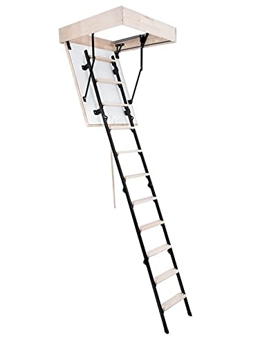 Bodentreppe Speichertreppe Gedämmte Dachbodentreppe U=1,22 W/m2K Mini Thermo Metall Raumhöhe 265cm Wärmegedämmt Metallleiter (100x70) von oMan