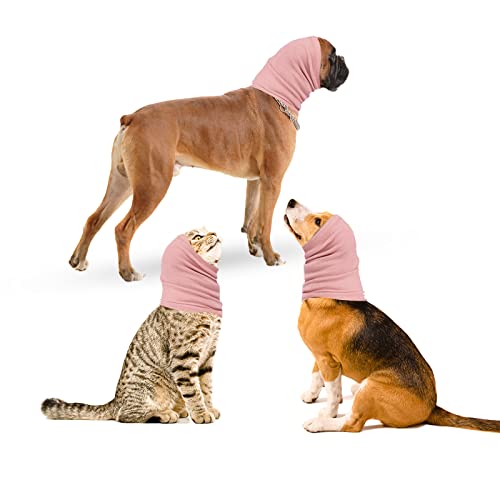 oUUoNNo Hundeschal für Hals- und Ohrenwärmer für Hunde, beruhigende Snood-Ohrabdeckungen für Haustiere zur Linderung und Pflege von Angstzuständen, Ohrenschützer für Hunde und Katzen (L, Rosa) von oUUoNNo