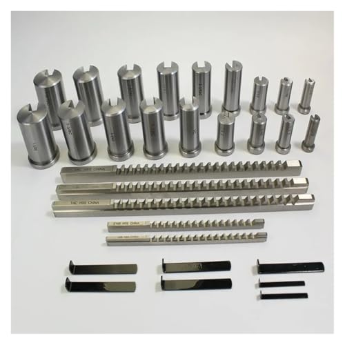 1 Satz Keilnut-Räumwerkzeugsatz, Zollgröße, 5 Stück Räumnadeln 1/2''-1-1/2'', 18 Buchsen und 7 Unterlegscheiben, HSS-Werkzeug for CNC-Maschine von oavhvchg