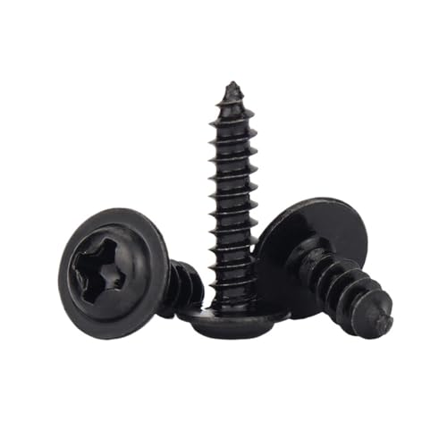 100/200 Stück M1.4 M1.7 M2 M2.3 M2.6 PWA Schwarze PWA Kreuzschlitz-Blechschrauben mit rundem Kopf und Unterlegscheibe(5mm,M2.6x100pcs) von oavhvchg