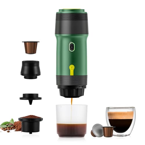 obecilc 3-in-1 tragbare Espressomaschine, 20 Bar portable espresso maker,Camping-Kaffeemaschine, selbsterhitzend, kompatibel mit gemahlenem Kaffee und Kapseln zum Wandern, Büro (grün) von obecilc