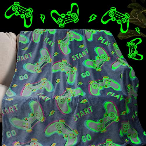 Glow in The Dark Blanket Gaming Controller Glowing Throw Blanket Gamer Plush Luminous Blankets and Throws Soft Fluffy Throw Gift for Kids Girls Boys Birthday Christmas Halloween Thanksgiving 50" x 60" von obinsm