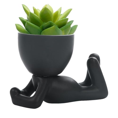 objbhuely Gesichts-Blumentopf-Kopf-Pflanzgefäß – Keramik-Pflanztopf mit Drainage, realistische menschliche Form für den Innenbereich, für Küche, Bad, Schlafzimmer, Wohnzimmer von objbhuely