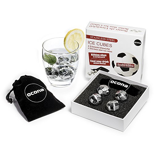 ocona Whisky Steine, Ice Cubes Set, Wiederverwendbare Edelstahl Eiswürfel Fußball-Design von ocona