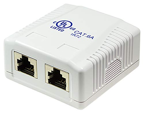 odedo® CAT 6A 10 Gigabit 500Mhz Anschlussdose Universal Netzwerkdose 2x RJ 45 voll geschirmt für 10 Gigabit Reinweiß RAL9010, AWG 22 23 24 25 26 Network Surface Mount Box STP (Mount Box 2port) von odedo