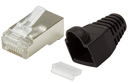 odedo 20er Pack Crimpstecker CAT 6 / CAT 5e schwarz Metall geschirmt mit Einfädelhilfe und Knickschutz, Crimp Stecker Gigabit Netzwerk RJ45, Modular Plug von odedo